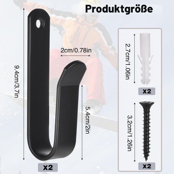 Nástenný držiak na snowboard (horizontálny), Nástenný držiak na skateboard, Čierny držiak na snowboard