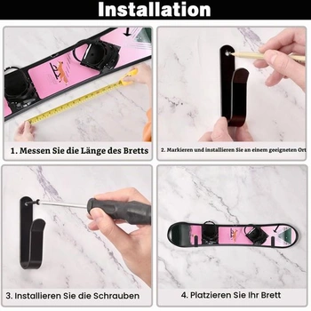 Nástěnný držák na snowboard (horizontální), Nástěnný držák na skateboard, Černý držák na snowboard