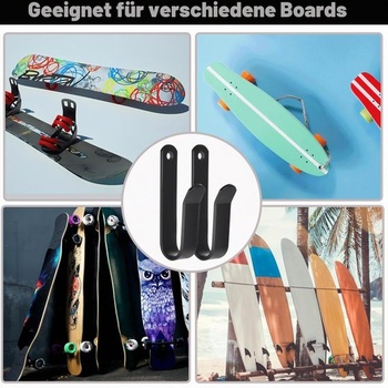 Nástěnný držák na snowboard (horizontální), Nástěnný držák na skateboard, Černý držák na snowboard