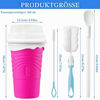 Silikónový kelímok 500 ml, výrobník ľadovej kaše s lyžičkou, slamkou a čistiacou kefkou, na domáce