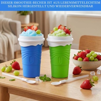 Silikónový kelímok 500 ml, výrobník ľadovej kaše s lyžičkou, slamkou a čistiacou kefkou, na domáce