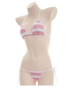 SINROYEE Sexy spodní prádlo pro ženy, japonské anime bikiny, plavky, pruhované, s pruhovanými