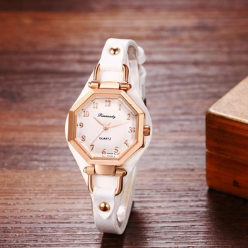 Dámské kožené hodinky JewelryWe, osmihranné vintage analogové quartzové náramkové hodinky, úzký