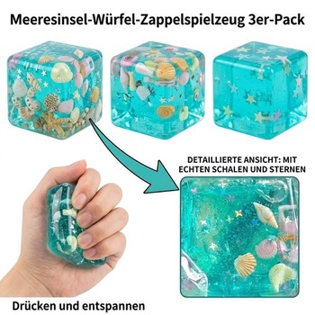 Sada mačkacích kostek, průhledné gelové kostky s oceánským motivem a třpytkami, mini mačkací hračka