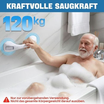 Silné uchytenie | Madlo do sprchy bez vŕtania, 120 kg, prísavka 40 cm, odnímateľná, protišmyková