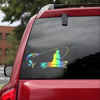 Holografická rybárska nálepka, vodeodolná PVC nálepka na auto, notebook, chladničku, nábytok,