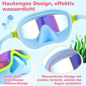 Detské plavecké okuliare so zorným poľom 180 °, ľahké nasadenie a zložení, ochrana proti zahmleniu a UV