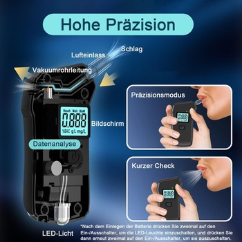 Alkoholový analyzátor s 20 náustkami, policajný prístroj na meranie alkoholu v krvi, 10,8 x 6,6 x 2,3