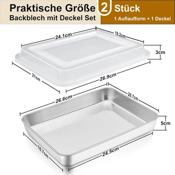 Plech na pečení HaWare s víkem, nerezová ocel, malý obdélníkový zapékací pekáč, plech do trouby s