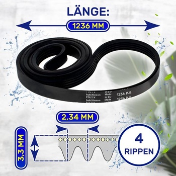 Klínový řemen pro pračku Poly-V 1236 PJE4 481235818206 pro Whirlpool