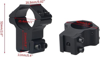 Taktický profilový kroužek puškohledu, montážní kroužky 25,4 mm, adaptér s 11mm lištou