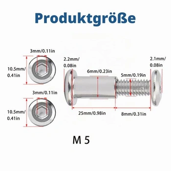 10 kusov spojovacích skrutiek, nábytkové skrutky M5x25mm, prevlečná matica M5x25mm (10 kusov)