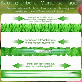 Flexibilná záhradná hadica 30m, flexibilná záhradná hadica so 7 funkciami, ručná sprcha, flexibilná