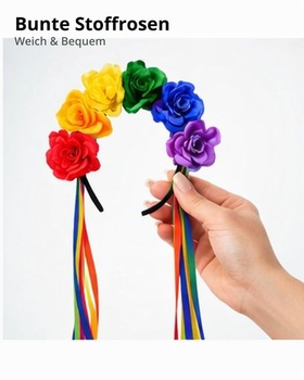 LGBTQ kvetinová čelenka, dúhová čelenka s 2 náramkami, dúhová ružová čelenka, kvetinová korunná