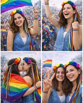 LGBTQ květinová čelenka, duhová čelenka se 2 náramky, duhová růžová čelenka, květinová korunní