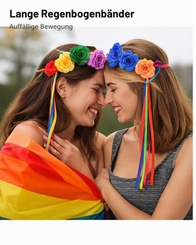 LGBTQ květinová čelenka, duhová čelenka se 2 náramky, duhová růžová čelenka, květinová korunní