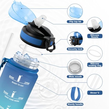 500ml nepriepustná športová fľaša so slamkou a časovačom pre outdoor, fitness, školu, kanceláriu,