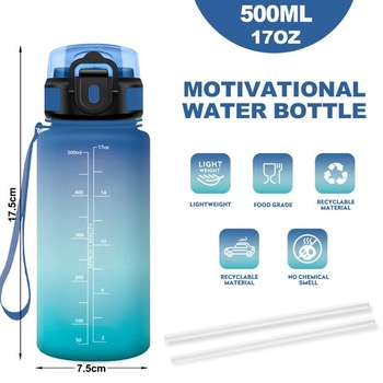 500ml nepriepustná športová fľaša so slamkou a časovačom pre outdoor, fitness, školu, kanceláriu,