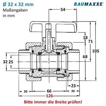 Guľový ventil z PVC 32 mm - 2cestný uzatvárací ventil pre bazény - 16 barov - bm148 Ø 32 mm 1
