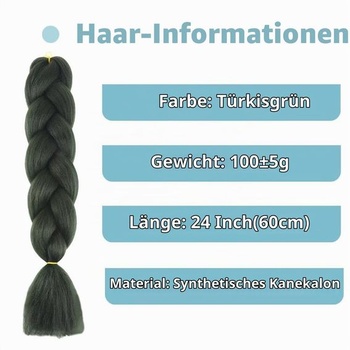 Tyrkysovo zelené syntetické vlasy na zaplietanie, 24 palcov, 3 balenia, Easy Jumbo Braid, predpäté