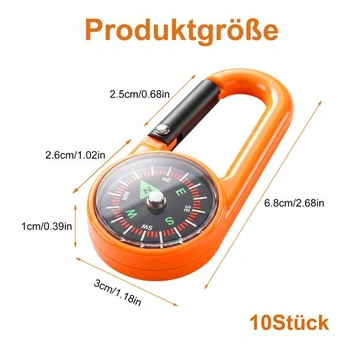 10 kusů přívěsků na klíče s kompasem, různé barvy, s karabinou