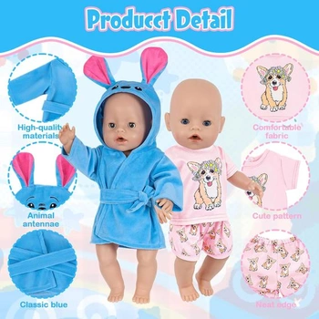 2 sady oblečenia pre bábiky kompatibilné s bábikami New Born o veľkosti 35-43 cm, modré oblečenie,