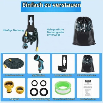 Flexibilná záhradná hadica, roztiahnuteľná vodná hadica s 10-funkčnou rozprašovacou hlavicou, adaptér pre