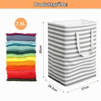 Skladací kôš na bielizeň so šedými pruhmi s objemom 75 l s 2 vreckami na zips