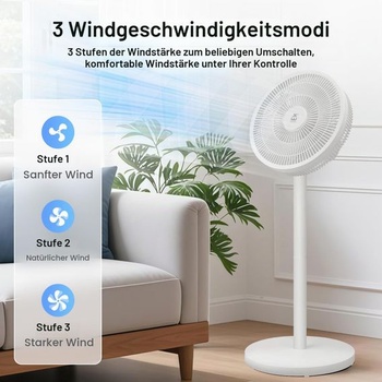 Stojanový ventilátor s diaľkovým a dotykovým ovládaním, odnímateľná tyč (91 cm/63,5 cm), 3 režimy