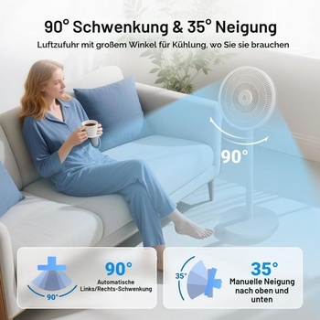 Stojanový ventilátor s diaľkovým a dotykovým ovládaním, odnímateľná tyč (91 cm/63,5 cm), 3 režimy