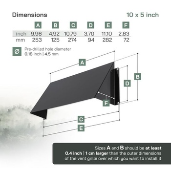 Kryt vetracej mriežky Vent Systems 250 x 120 mm čierny - pozinkovaná oceľ, kryt výfukovej mriežky -