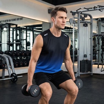 Pánské tílko bez rukávů, sportovní tričko do posilovny, modré XS