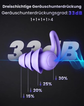 Špunty do uší s potlačením hluku na spanie, opakovane použiteľné, útlm hluku 32 dB, na spanie na