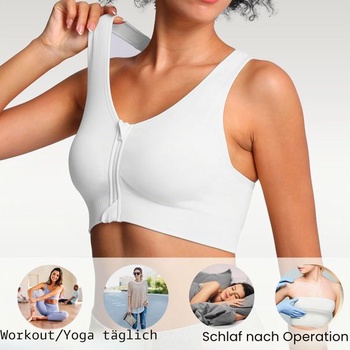 Dámska športová podprsenka Lemef s predným zipsom, bez rukávov, na fitness a jogu, biela, XXL
