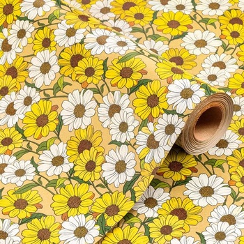 Dárkový balicí papír Wikadlik Floral Kraft, 43 cm x 10 m, Roztomilý dárkový balicí papír se žlutými