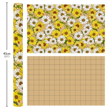 Darčekový baliaci papier Wikadlik Floral Kraft, 43 cm x 10 m, Roztomilý darčekový baliaci papier so žltými