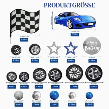 40dielna sada na zdobenie tort s motívom autíčok Závodné auto/Modrá