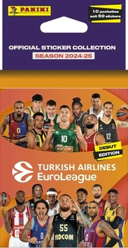 Oficiální kolekce samolepek Panini Euroligy Turkish Airlines 2024/25, blistrové balení, 10 pouzder