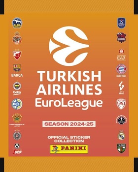Oficiálna kolekcia samolepiek Panini Euroligy Turkish Airlines 2024/25, blistrové balenie, 10 puzdier