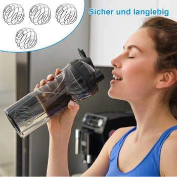 Sada 4 nerezových proteínových šejkrov, kovová šejkrová gulička, pružinový mixér, metla na
