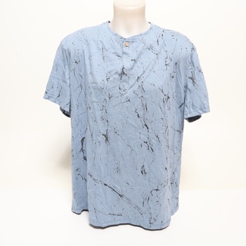 Pánske tričko HMIYA, 100% bavlna, vintage henley, krátky rukáv, letné, ležérne, veľkosť XL, čierna,