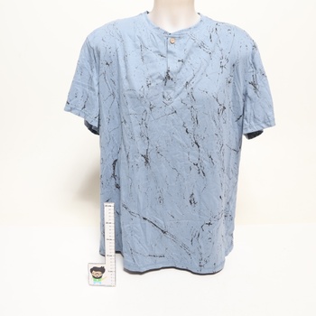 Pánske tričko HMIYA, 100% bavlna, vintage henley, krátky rukáv, letné, ležérne, veľkosť XL, čierna,