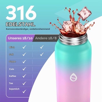 Termoska WEMEET z nerezovej ocele 1 liter s odnímateľnou slamkou, [18/10 nerezová oceľ] fľaša na pitie