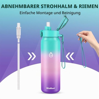 Termoska WEMEET z nerezovej ocele 1 liter s odnímateľnou slamkou, [18/10 nerezová oceľ] fľaša na pitie