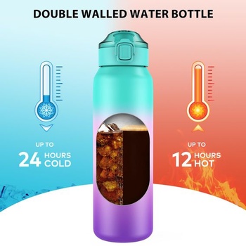 Termoska WEMEET z nerezovej ocele 1 liter s odnímateľnou slamkou, [18/10 nerezová oceľ] fľaša na pitie