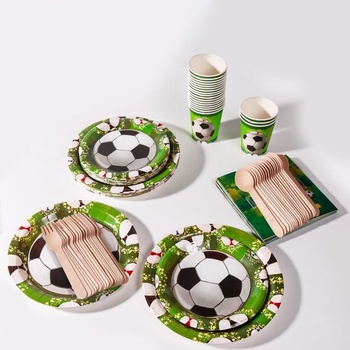 Sada riadu na futbalovú párty, taniere na futbalovú párty pre 20 hostí, zelená futbalová misa D