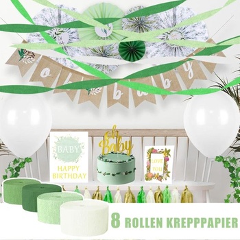 Balenie 8 roliek krepového papiera v odtieňoch zelenej na párty dekorácie, 4,5 cm x 25 m, svetlo zelená