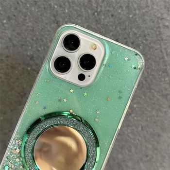 IMEIKONST Trblietavý kryt pre iPhone 17 Air s kozmetickým zrkadlom a stojanom, priehľadný ochranný