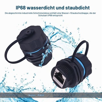 2x RJ45 zásuvka pre montáž do panelu, vodotesná IP68, LAN káblová spojka