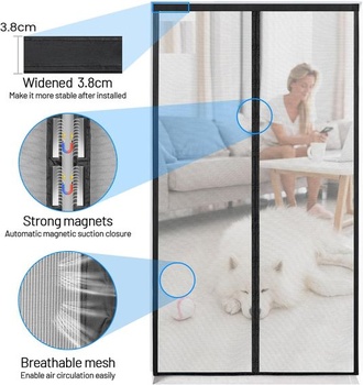Magnetická síť proti hmyzu na balkonové dveře, 90 x 215 cm, Silnější magnety, 3,8 cm široký suchý